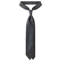 Viola Milano - Artisan Floral Handprinted Ancient Madder Silk Tie - Green - Made in Italy - Luxury Exclusive Collection - Avvenice