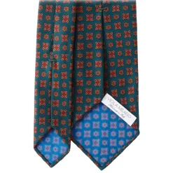 Viola Milano - Artisan Floral Handprinted Ancient Madder Silk Tie - Green - Made in Italy - Luxury Exclusive Collection - Avvenice