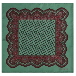 Viola Milano - Artisan Floral Printed Solid Silk Pocket Square - Green - Handmade in Italy - Luxury Exclusive Collection - Avvenice