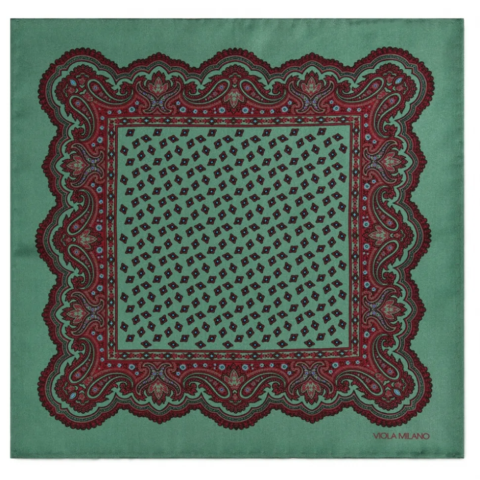 Viola Milano - Artisan Floral Printed Solid Silk Pocket Square - Green - Handmade in Italy - Luxury Exclusive Collection - Avvenice