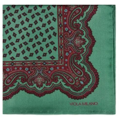 Viola Milano - Artisan Floral Printed Solid Silk Pocket Square - Green - Handmade in Italy - Luxury Exclusive Collection - Avvenice