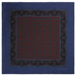 Viola Milano - Artisan Paisley Archive Printed Silk Pocket Square - Blue/Brown - Handmade in Italy - Luxury Exclusive Collection - Avvenice