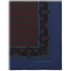 Viola Milano - Artisan Paisley Archive Printed Silk Pocket Square - Blue/Brown - Handmade in Italy - Luxury Exclusive Collection - Avvenice