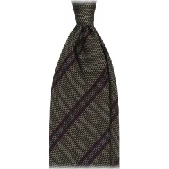 Viola Milano - Artisan Stripe 3-Fold Grenadine Tie - Olive Mix - Handmade in Italy - Luxury Exclusive Collection - Avvenice