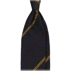 Viola Milano - Artisan Stripe 3-Fold Grenadine Tie - Navy/Green Mix - Handmade in Italy - Luxury Exclusive Collection - Avvenice