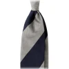 Viola Milano -  Block Stripe 3-fold Grenadine Tie – Navy White - Made in Italy - Luxury Exclusive Collection - Avvenice
