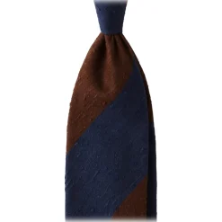 Viola Milano - Block Stripe Handrolled Woven Shantung Tie - Navy/Brown - Handmade in Italy - Luxury Exclusive Collection - Avvenice