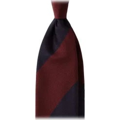 Viola Milano - Block Stripe Handrolled Woven Silk Jacquard Tie - Navy/Wine - Handmade in Italy - Luxury Exclusive Collection - Avvenice