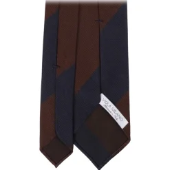Viola Milano - Block Stripe Handrolled Woven Silk Jacquard Tie - Navy/Brown - Handmade in Italy - Luxury Exclusive Collection - Avvenice