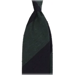 Viola Milano - Block Stripe Handrolled Woven Shantung Tie - Navy/Forest - Handmade in Italy - Luxury Exclusive Collection - Avvenice