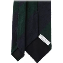Viola Milano - Block Stripe Handrolled Woven Shantung Tie - Navy/Forest - Handmade in Italy - Luxury Exclusive Collection - Avvenice