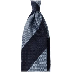 Viola Milano - Block Stripe 3-Fold Grenadine Tie - Navy/Sea - Handmade in Italy - Luxury Exclusive Collection - Avvenice