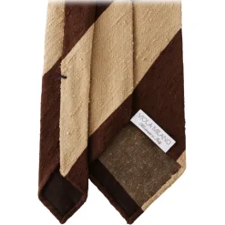 Viola Milano - Block Stripe Handrolled Woven Shantung Tie - Brown/Sand - Handmade in Italy - Luxury Exclusive Collection - Avvenice
