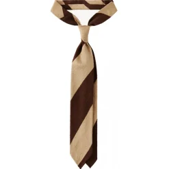 Viola Milano - Block Stripe Handrolled Woven Shantung Tie - Brown/Sand - Handmade in Italy - Luxury Exclusive Collection - Avvenice