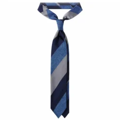 Viola Milano - Block Stripe Woven Silk Jacquard Tie - Denim Mix - Made in Italy - Luxury Exclusive Collection - Avvenice
