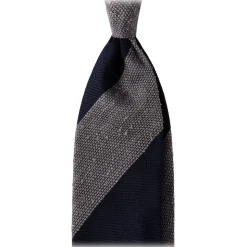 Viola Milano - Block Stripe Handrolled Woven GrenadineShantung Tie - Navy/Grey - Handmade in Italy - Luxury Exclusive Collection - Avvenice