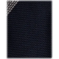 Viola Milano - Block Stripe Handrolled Woven GrenadineShantung Tie - Navy/Grey - Handmade in Italy - Luxury Exclusive Collection - Avvenice