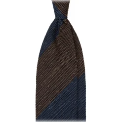 Viola Milano - Block Stripe Woven Grenadine/Shantung Tie - Navy/Brown - Handmade in Italy - Luxury Exclusive Collection - Avvenice