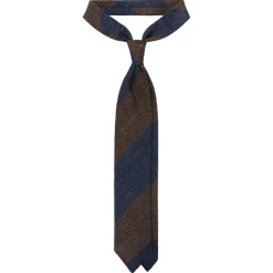 Viola Milano - Block Stripe Woven Grenadine/Shantung Tie - Navy/Brown - Handmade in Italy - Luxury Exclusive Collection - Avvenice