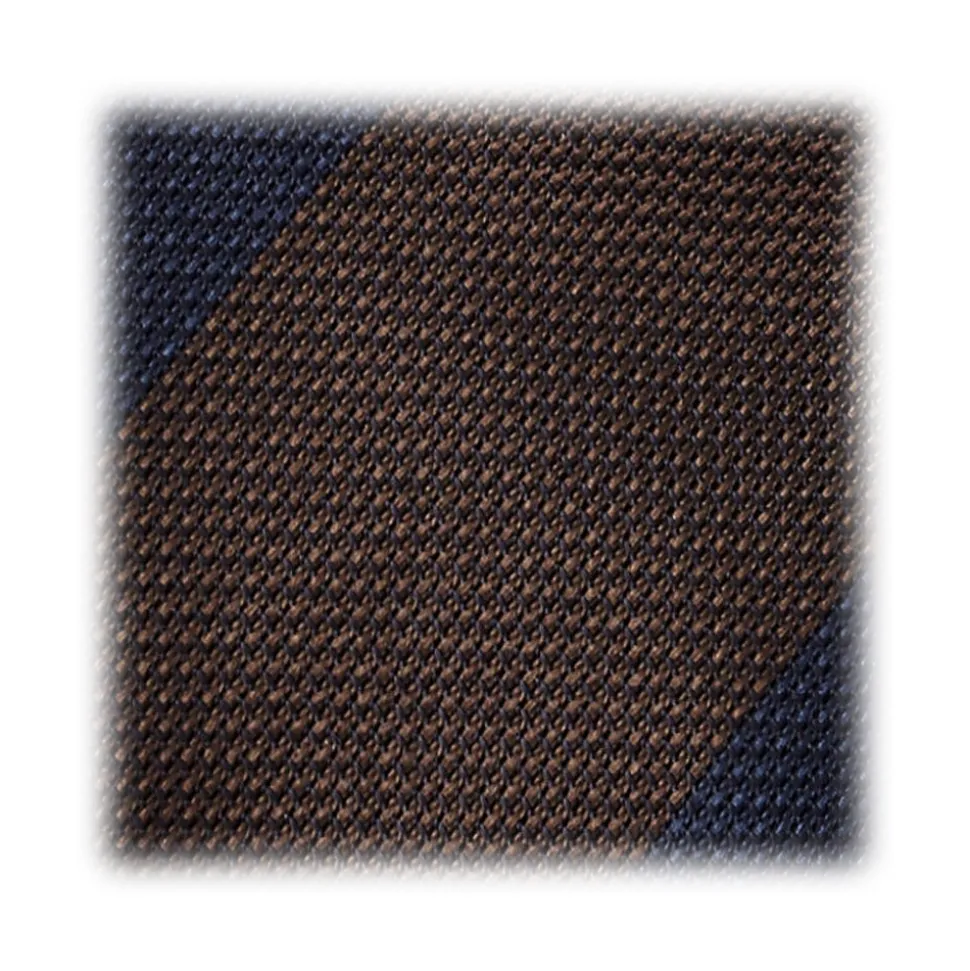 Viola Milano - Block Stripe 3-fold Grenadine Tie – Navy Brown - Made in Italy - Luxury Exclusive Collection - Avvenice