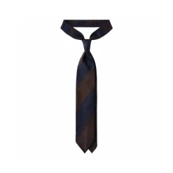 Viola Milano - Block Stripe 3-fold Grenadine Tie – Navy Brown - Made in Italy - Luxury Exclusive Collection - Avvenice