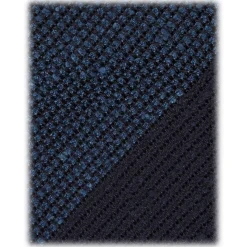 Viola Milano - Block Stripe Woven Grenadine/Shantung Tie - Navy/Sea - Handmade in Italy - Luxury Exclusive Collection - Avvenice