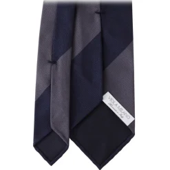 Viola Milano - Block Stripe Handrolled Woven Silk Jacquard Tie - Navy/Sea - Handmade in Italy - Luxury Exclusive Collection - Avvenice