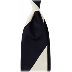 Viola Milano - Block Stripe Handrolled Woven Silk Jacquard Tie - Navy/Ivory - Handmade in Italy - Luxury Exclusive Collection - Avvenice
