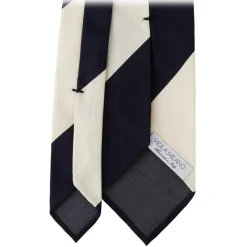 Viola Milano - Block Stripe Handrolled Woven Silk Jacquard Tie - Navy/Ivory - Handmade in Italy - Luxury Exclusive Collection - Avvenice