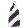 Viola Milano - Block Stripe Handrolled Woven Silk Jacquard Tie - Navy White - Made in Italy - Luxury Exclusive Collection - Avvenice