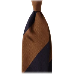 Viola Milano - Block Stripe Handrolled Woven Silk Jacquard Tie - Navy/Brown - Handmade in Italy - Luxury Exclusive Collection - Avvenice
