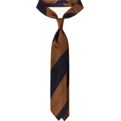 Viola Milano - Block Stripe Handrolled Woven Silk Jacquard Tie - Navy/Brown - Handmade in Italy - Luxury Exclusive Collection - Avvenice