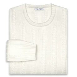 Viola Milano - Cable Knit Lambswool Sweater - Ivory - Handmade in Italy - Luxury Exclusive Collection - Avvenice