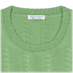 Viola Milano - Cable Knit Lambswool Sweater - Green Apple - Handmade in Italy - Luxury Exclusive Collection - Avvenice
