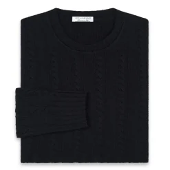 Viola Milano - Cable Knit Lambswool Sweater - Navy - Handmade in Italy - Luxury Exclusive Collection - Avvenice