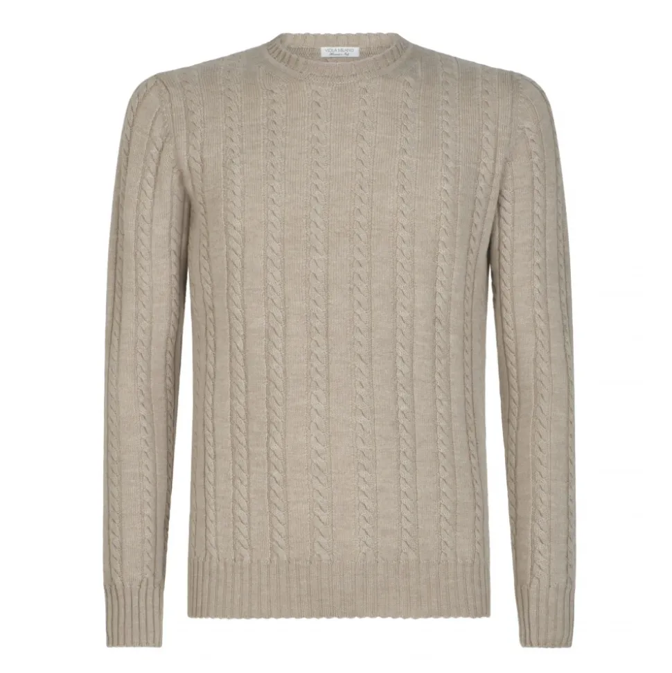 Viola Milano - Cable Knit Lambswool Sweater - Beige - Handmade in Italy - Luxury Exclusive Collection - Avvenice