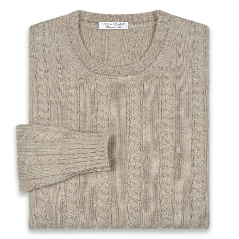 Viola Milano - Cable Knit Lambswool Sweater - Beige - Handmade in Italy - Luxury Exclusive Collection - Avvenice