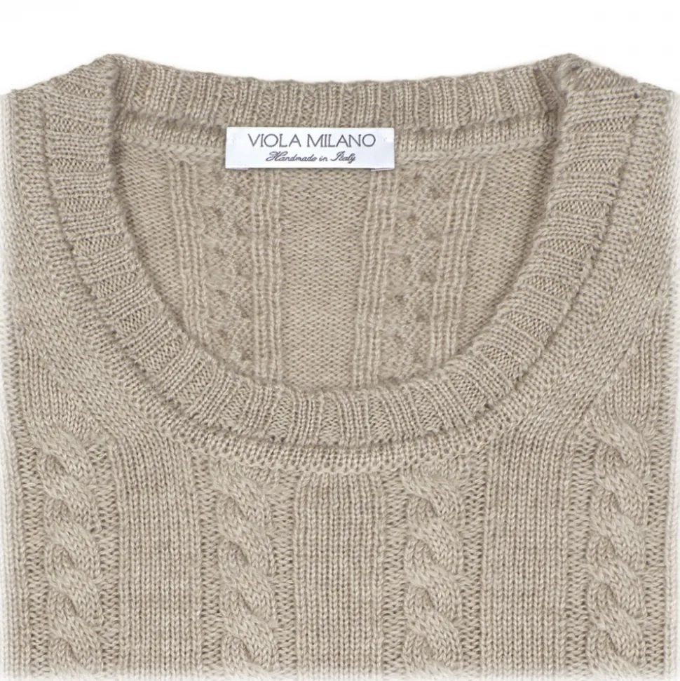 Viola Milano - Cable Knit Lambswool Sweater - Beige - Handmade in Italy - Luxury Exclusive Collection - Avvenice