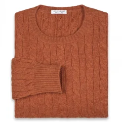 Viola Milano - Cable Knit Loro Piana Cashmere Sweater - Orange - Handmade in Italy - Luxury Exclusive Collection - Avvenice