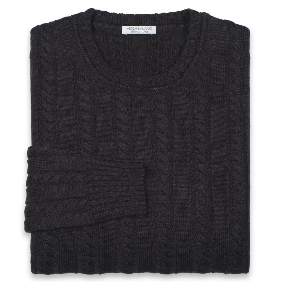 Viola Milano - Cable Knit Lambswool Sweater - Dark Grey - Handmade in Italy - Luxury Exclusive Collection - Avvenice