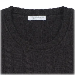 Viola Milano - Cable Knit Lambswool Sweater - Dark Grey - Handmade in Italy - Luxury Exclusive Collection - Avvenice