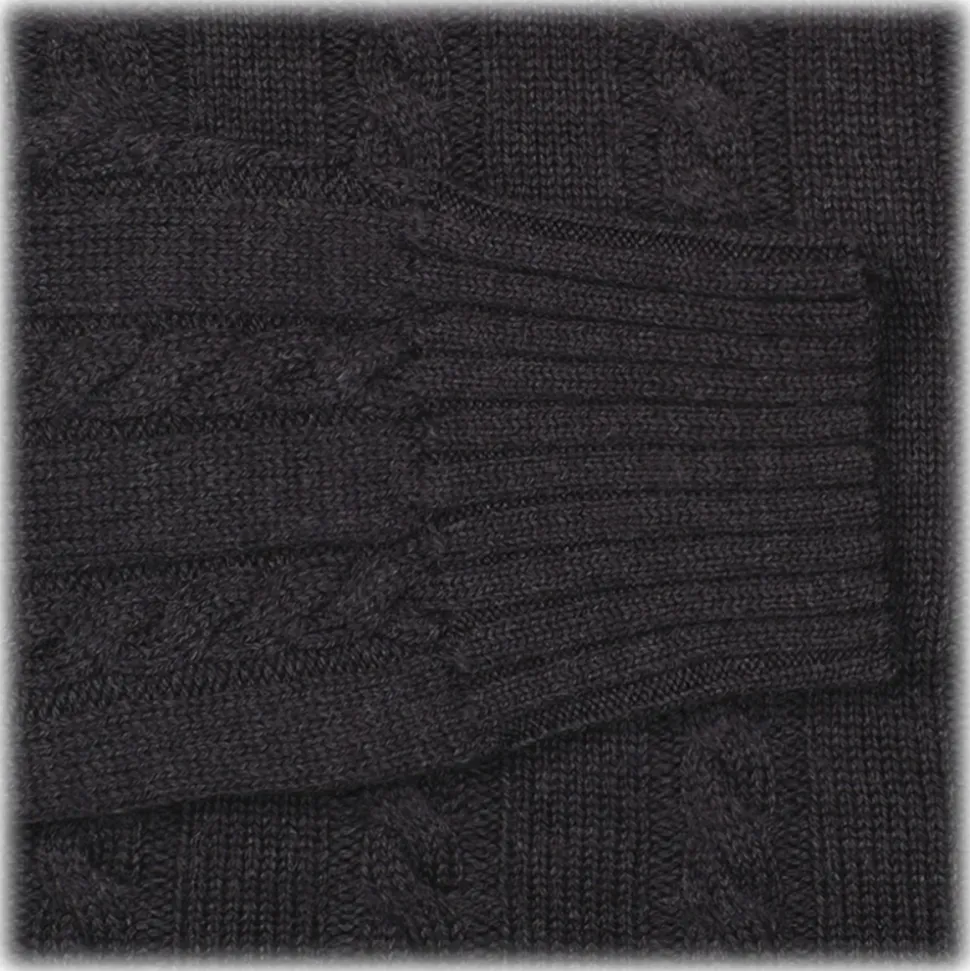 Viola Milano - Cable Knit Lambswool Sweater - Dark Grey - Handmade in Italy - Luxury Exclusive Collection - Avvenice