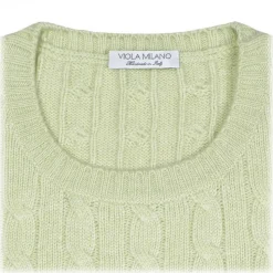 Viola Milano - Cable Knit Loro Piana Cashmere Sweater - Pistasch - Handmade in Italy - Luxury Exclusive Collection - Avvenice