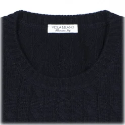 Viola Milano - Cable Knit Loro Piana Cashmere Sweater - Navy - Handmade in Italy - Luxury Exclusive Collection - Avvenice