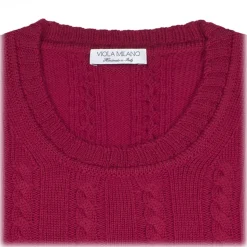 Viola Milano - Cable Knit Lambswool Sweater - Fuschia - Handmade in Italy - Luxury Exclusive Collection - Avvenice
