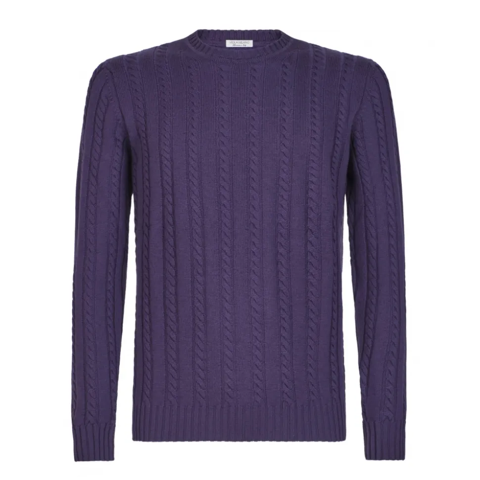 Viola Milano - Cable Knit Lambswool Sweater - Viola - Handmade in Italy - Luxury Exclusive Collection - Avvenice