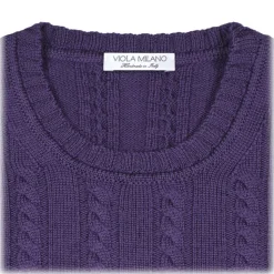 Viola Milano - Cable Knit Lambswool Sweater - Viola - Handmade in Italy - Luxury Exclusive Collection - Avvenice