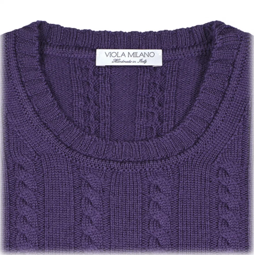 Viola Milano - Cable Knit Lambswool Sweater - Viola - Handmade in Italy - Luxury Exclusive Collection - Avvenice