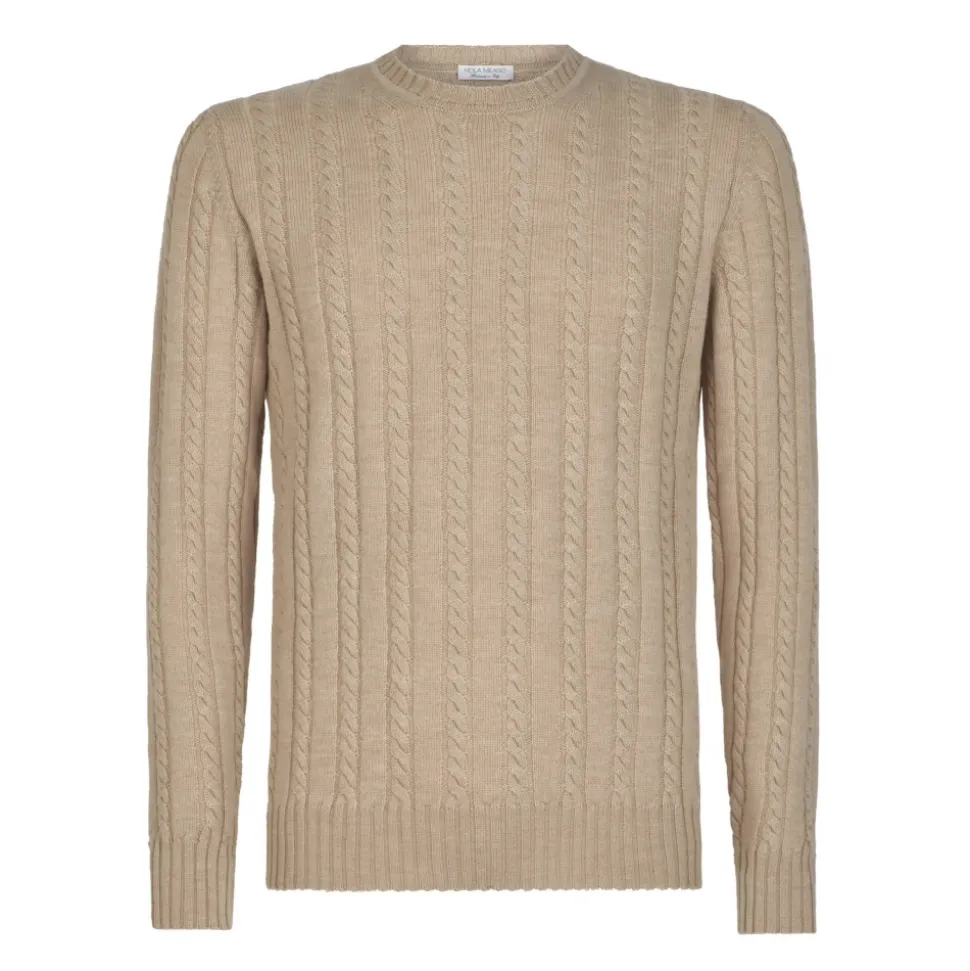 Viola Milano - Cable Knit Lambswool Sweater - Camel - Handmade in Italy - Luxury Exclusive Collection - Avvenice