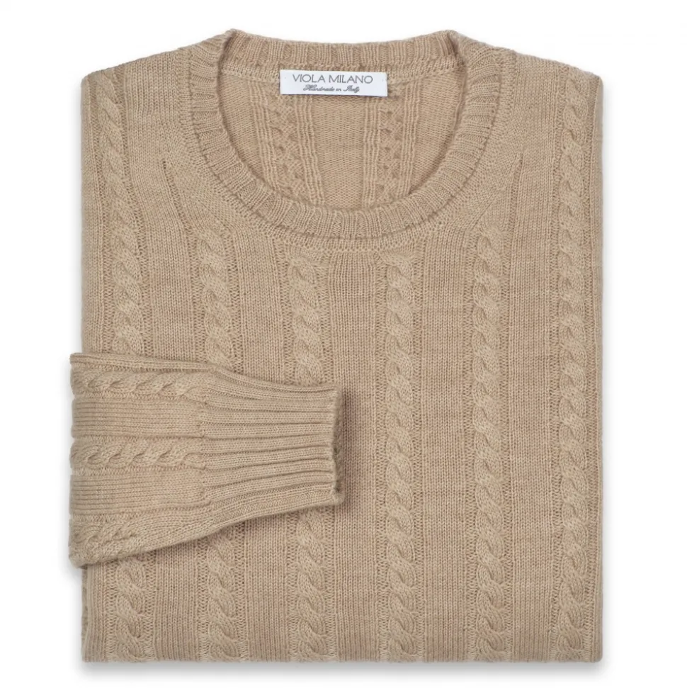 Viola Milano - Cable Knit Lambswool Sweater - Camel - Handmade in Italy - Luxury Exclusive Collection - Avvenice